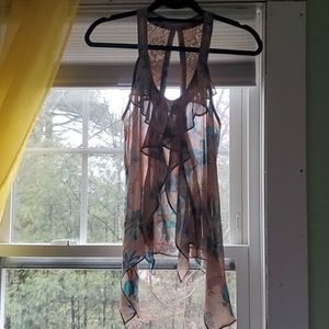 Sheer floral summer tank top